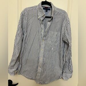 Blue, black, and white pin stripe men’s buttons down Tommy Hilfiger